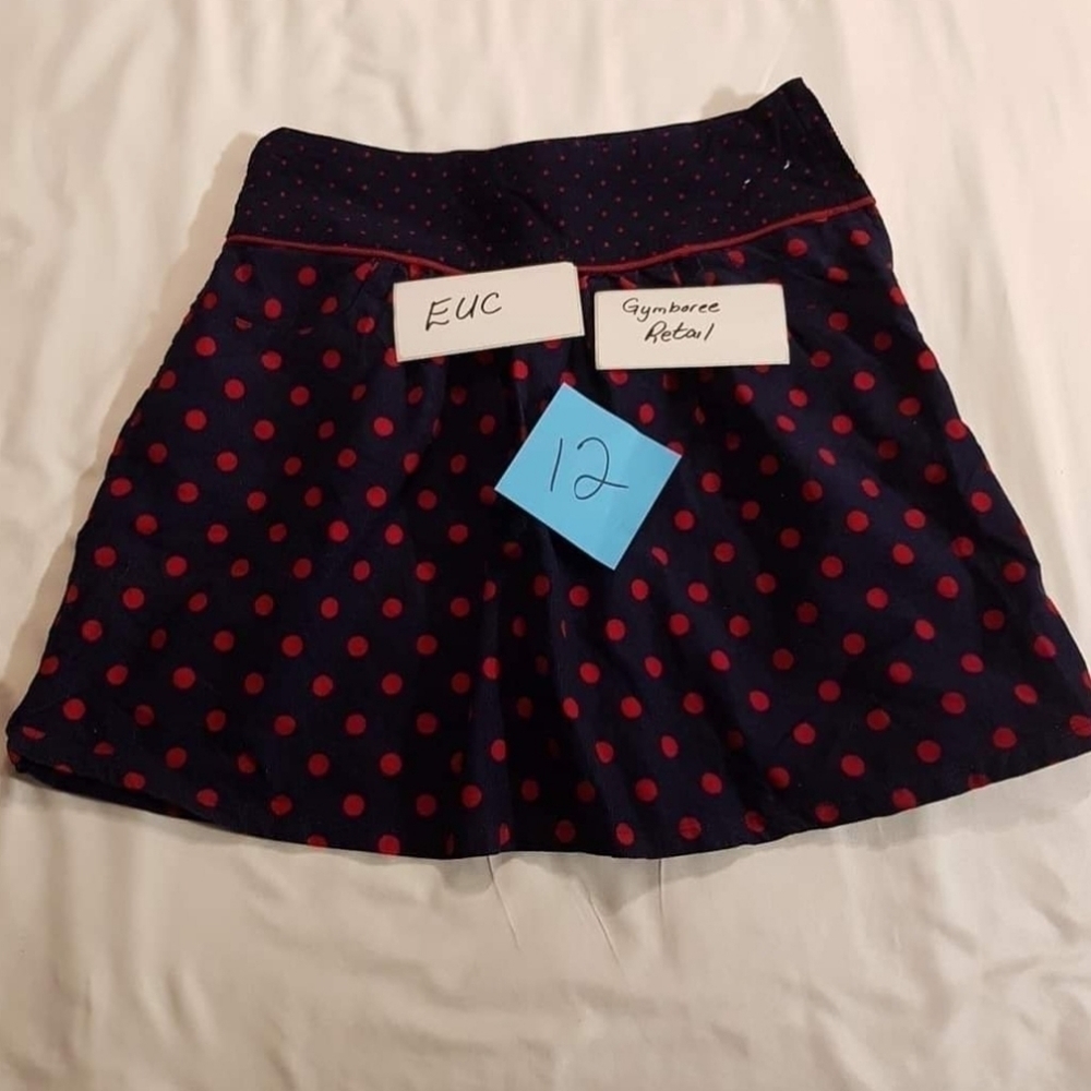 Gymboree girls size 12 polka dot corduroy navy & red skirt VGUC